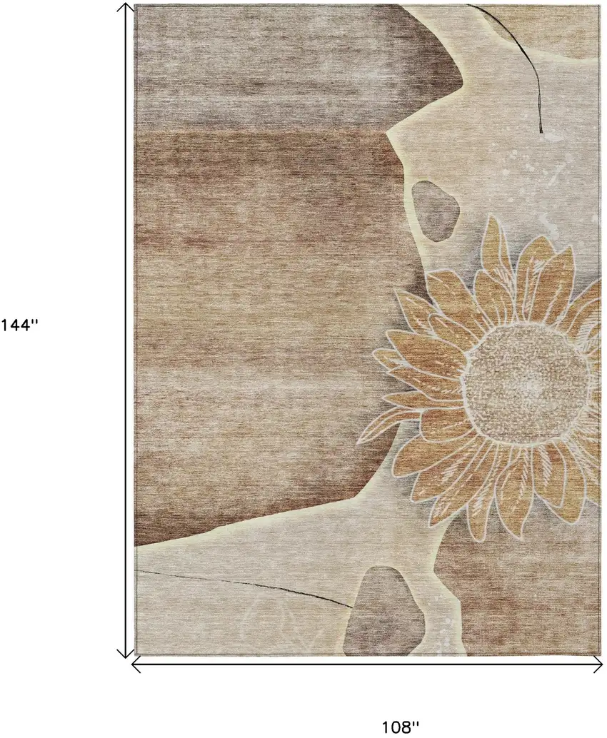 Brown Beige And Taupe Floral Washable Indoor Outdoor Area Rug Photo 3