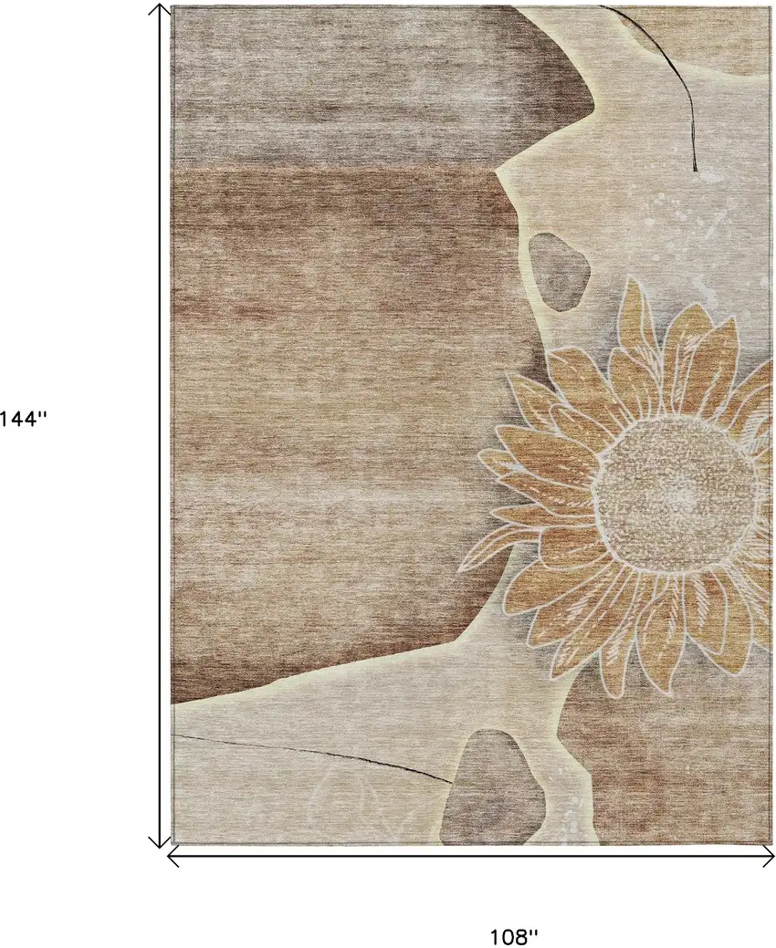 Brown Beige And Taupe Floral Washable Indoor Outdoor Area Rug Photo 3