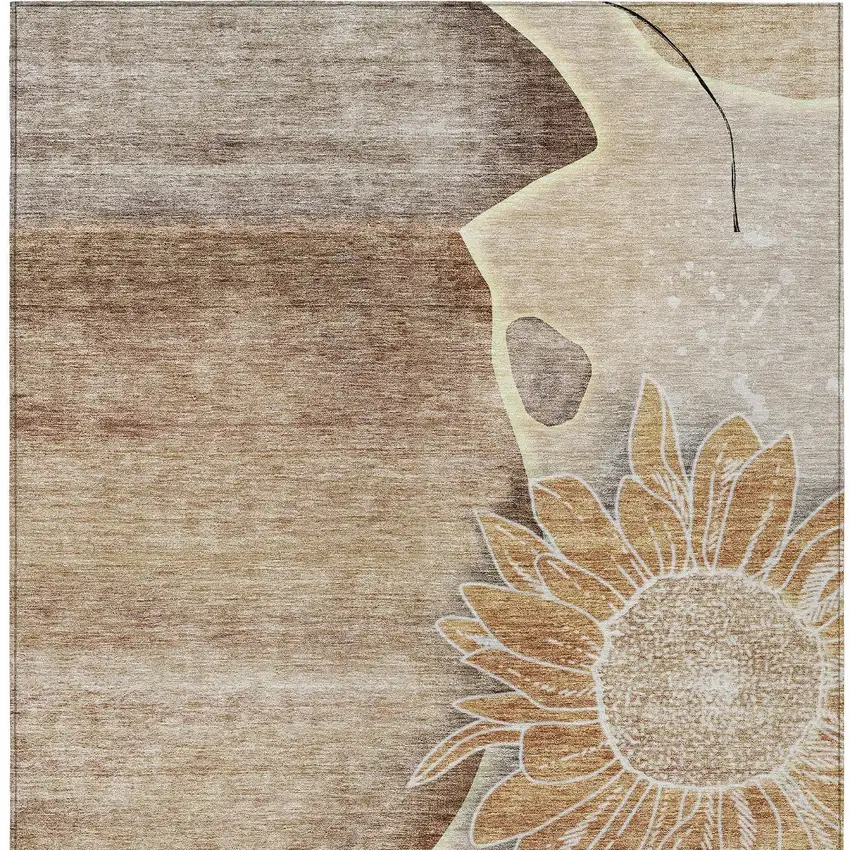 Brown Beige And Taupe Floral Washable Indoor Outdoor Area Rug Photo 6