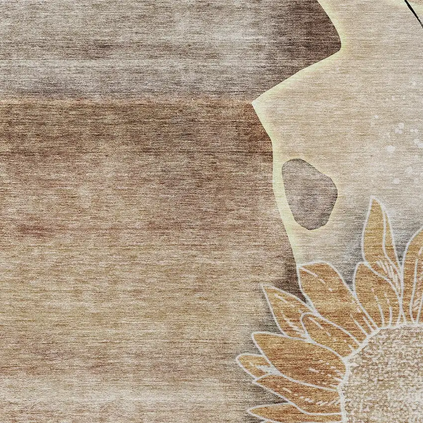 Brown Beige And Taupe Floral Washable Indoor Outdoor Area Rug Photo 6