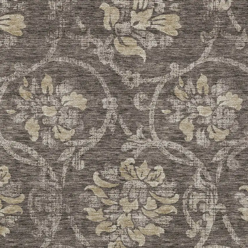 Brown Beige And Taupe Floral Washable Indoor Outdoor Area Rug Photo 5