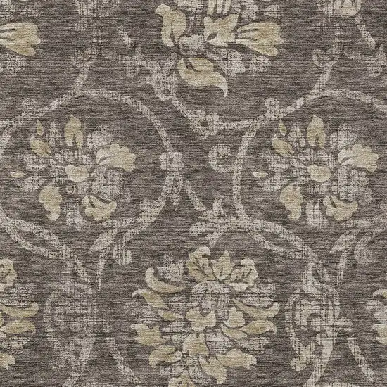Brown Beige And Taupe Floral Washable Indoor Outdoor Area Rug Photo 5