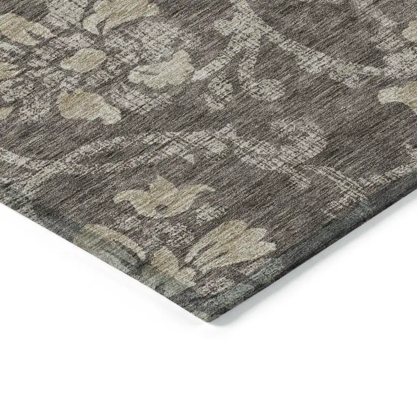 Brown Beige And Taupe Floral Washable Indoor Outdoor Area Rug Photo 4