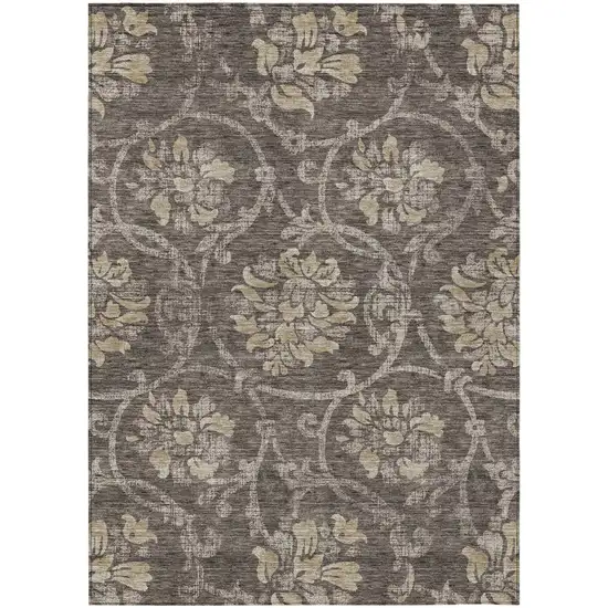 Brown Beige And Taupe Floral Washable Indoor Outdoor Area Rug Photo 2