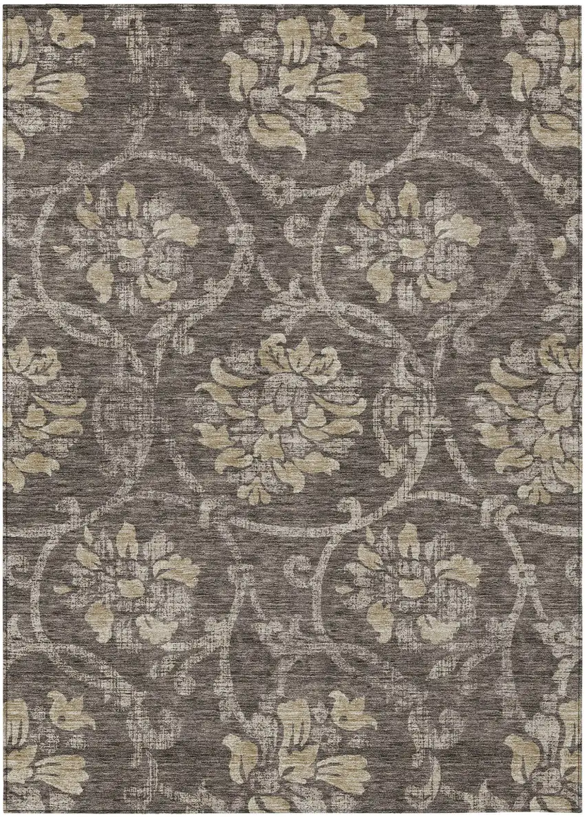 Brown Beige And Taupe Floral Washable Indoor Outdoor Area Rug Photo 2