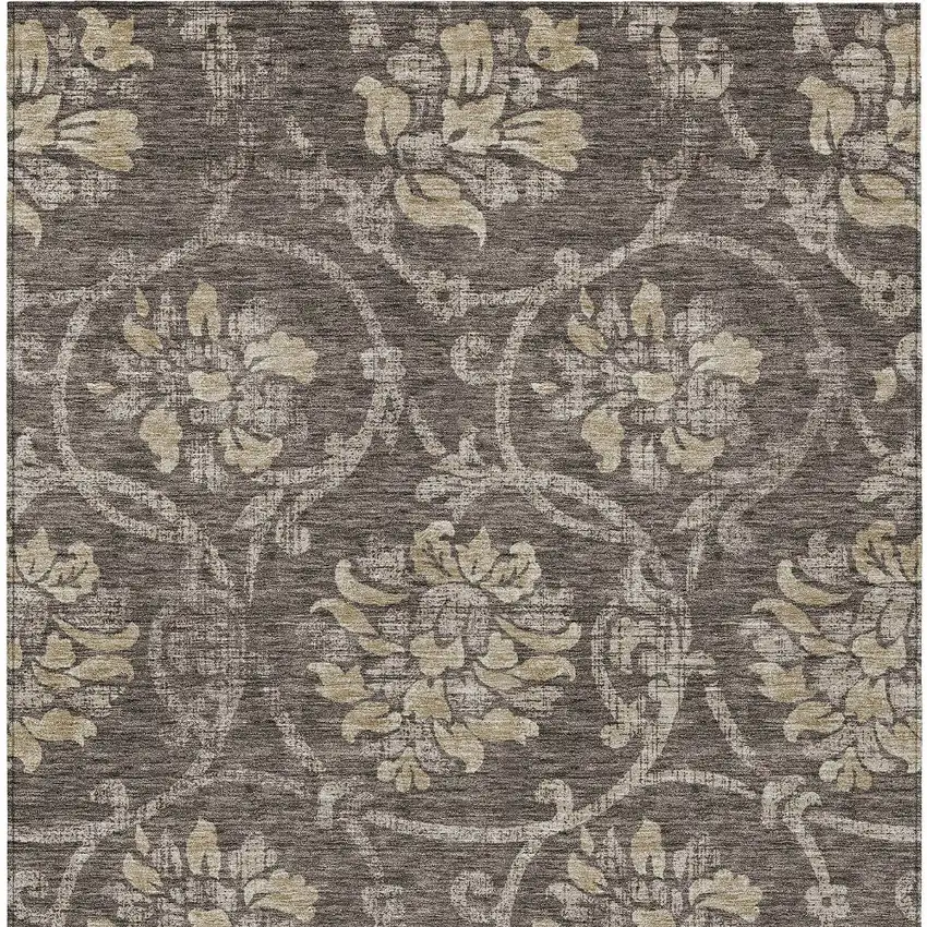 Brown Beige And Taupe Floral Washable Indoor Outdoor Area Rug Photo 6