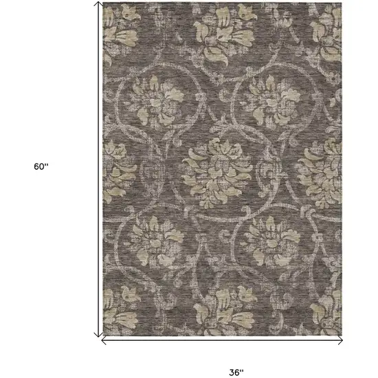Brown Beige And Taupe Floral Washable Indoor Outdoor Area Rug Photo 7