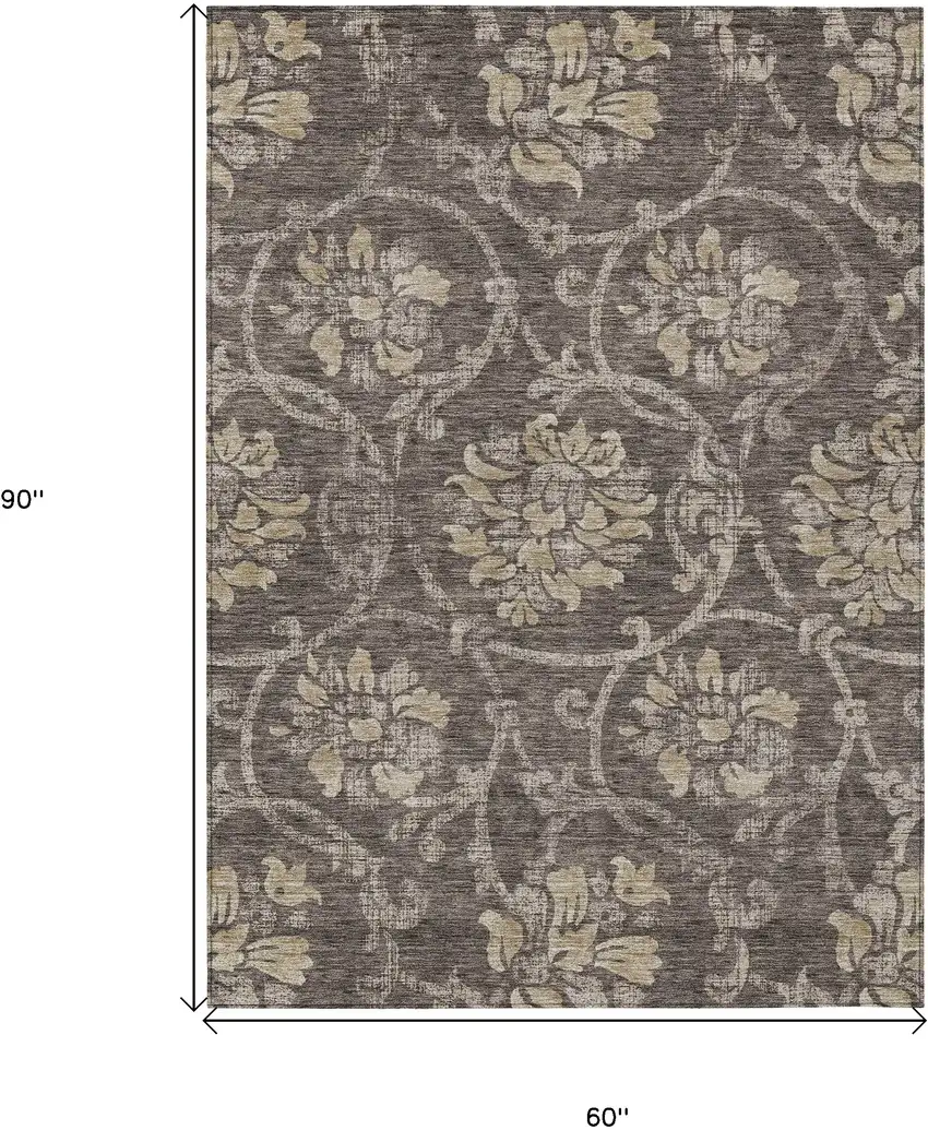 Brown Beige And Taupe Floral Washable Indoor Outdoor Area Rug Photo 3
