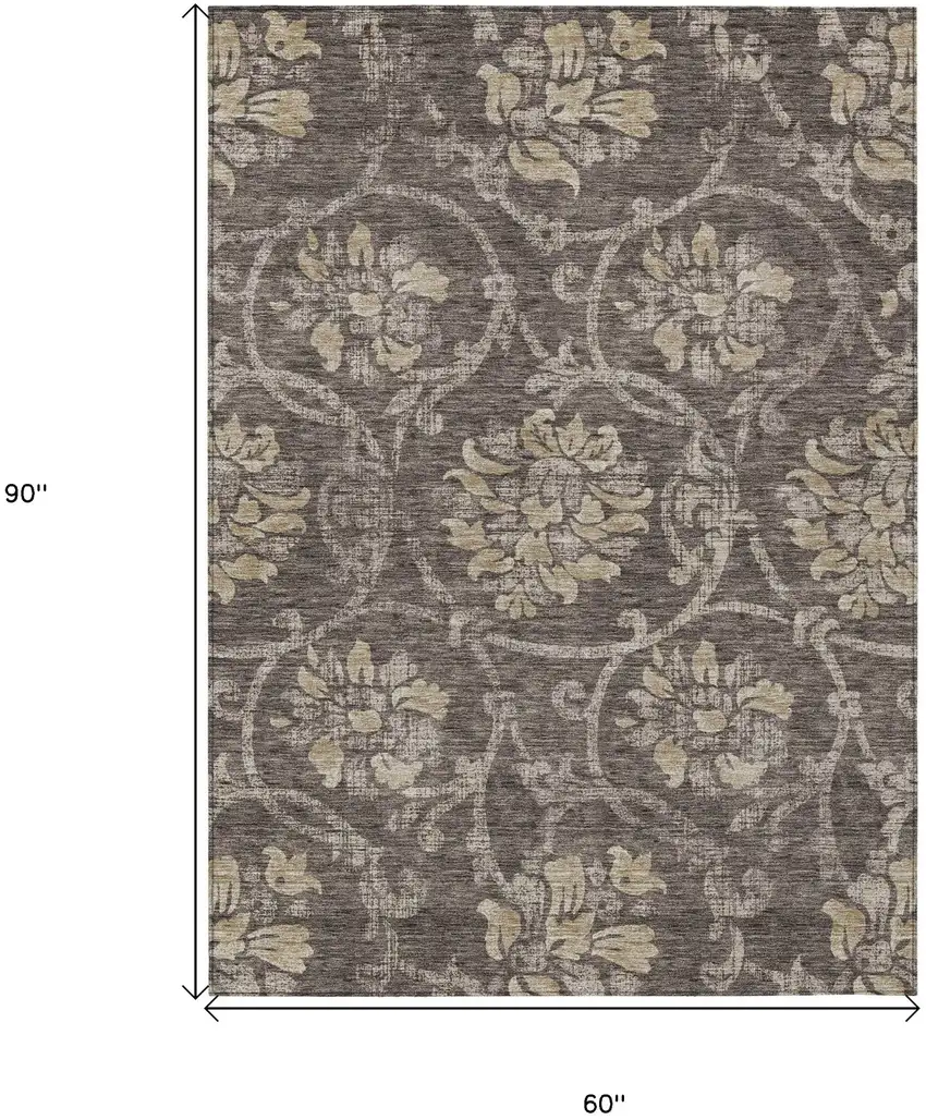 Brown Beige And Taupe Floral Washable Indoor Outdoor Area Rug Photo 3