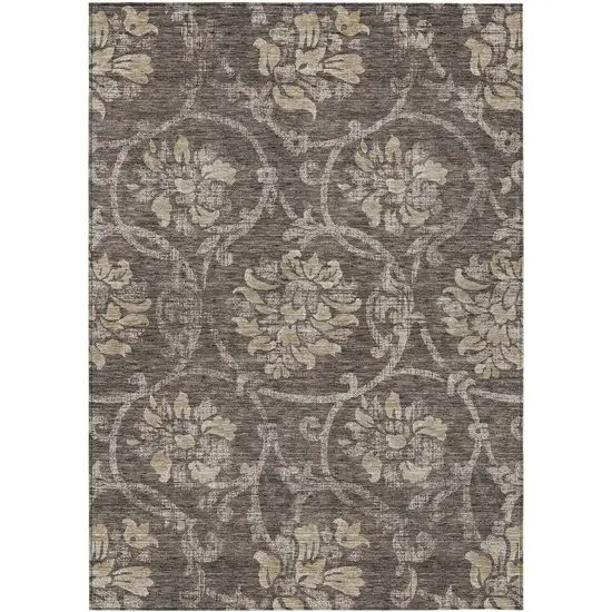 Brown Beige And Taupe Floral Washable Indoor Outdoor Area Rug Photo 1