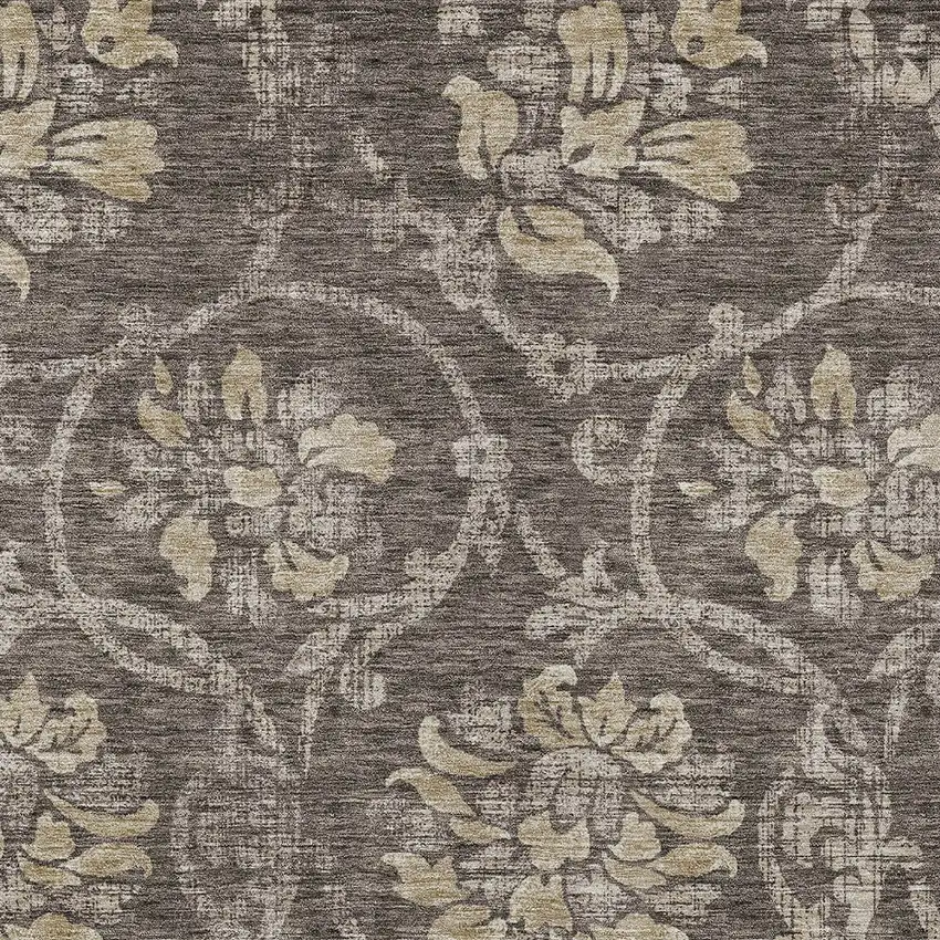 Brown Beige And Taupe Floral Washable Indoor Outdoor Area Rug Photo 4