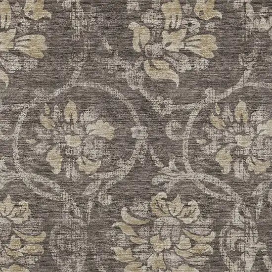Brown Beige And Taupe Floral Washable Indoor Outdoor Area Rug Photo 4