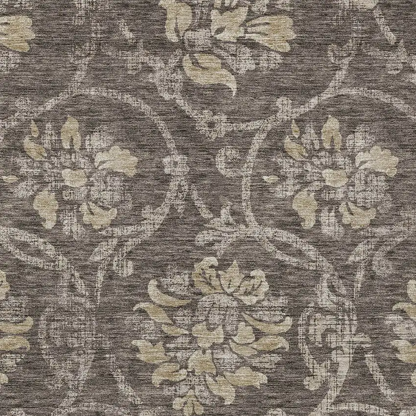 Brown Beige And Taupe Floral Washable Indoor Outdoor Area Rug Photo 4