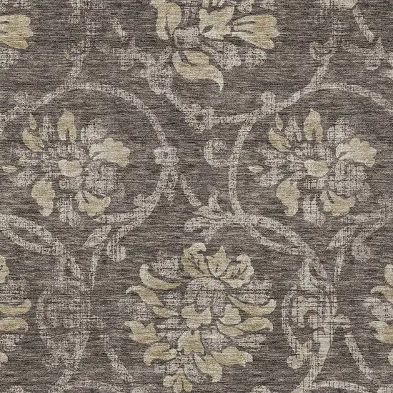Brown Beige And Taupe Floral Washable Indoor Outdoor Area Rug Photo 4