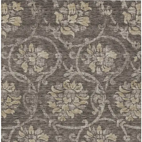 Brown Beige And Taupe Floral Washable Indoor Outdoor Area Rug Photo 5