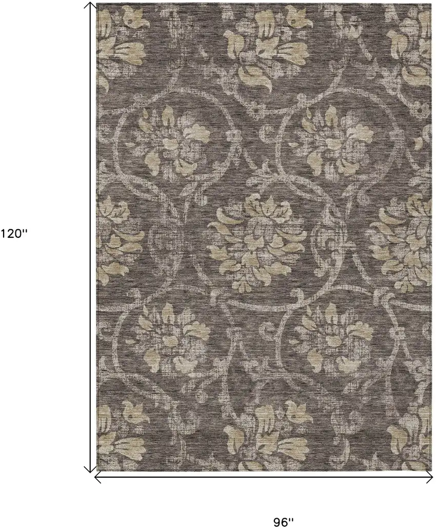 Brown Beige And Taupe Floral Washable Indoor Outdoor Area Rug Photo 3
