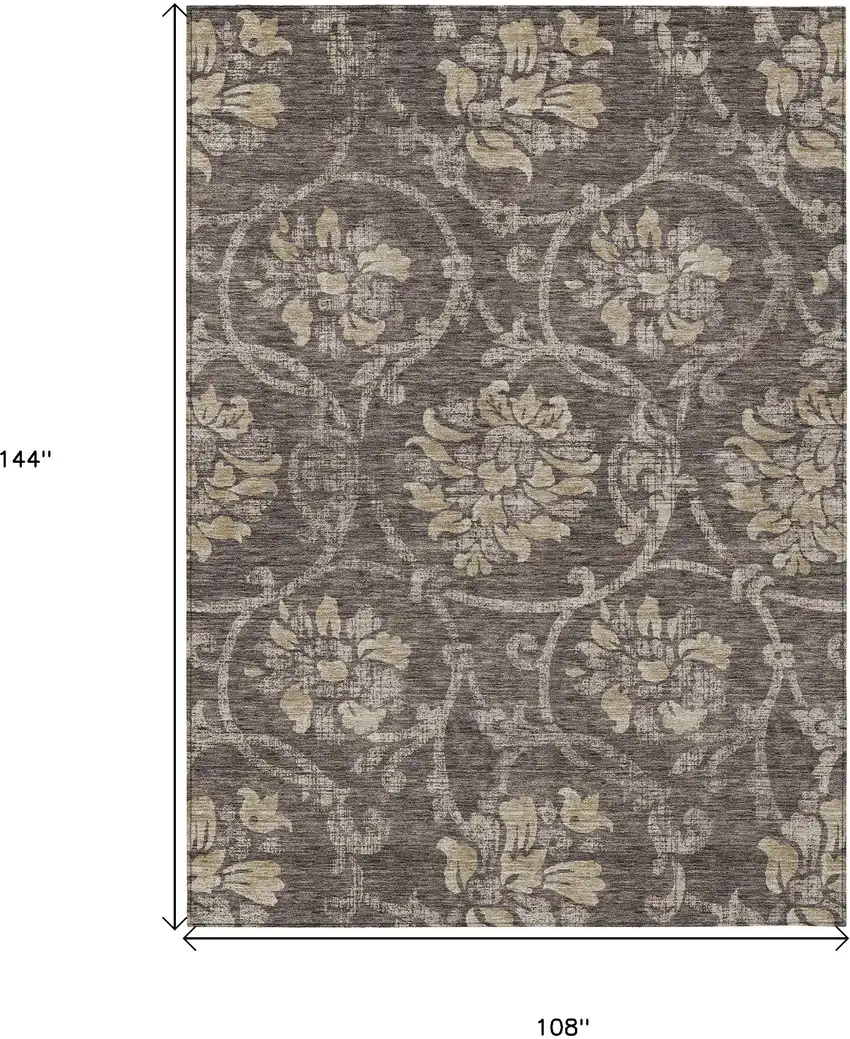 Brown Beige And Taupe Floral Washable Indoor Outdoor Area Rug Photo 3