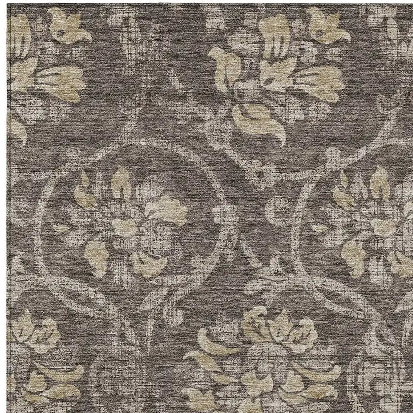 Brown Beige And Taupe Floral Washable Indoor Outdoor Area Rug Photo 4