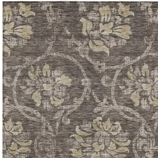 Brown Beige And Taupe Floral Washable Indoor Outdoor Area Rug Photo 4
