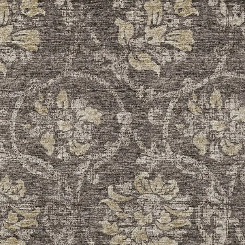 Brown Beige And Taupe Floral Washable Indoor Outdoor Area Rug Photo 4