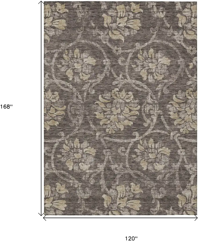 Brown Beige And Taupe Floral Washable Indoor Outdoor Area Rug Photo 3