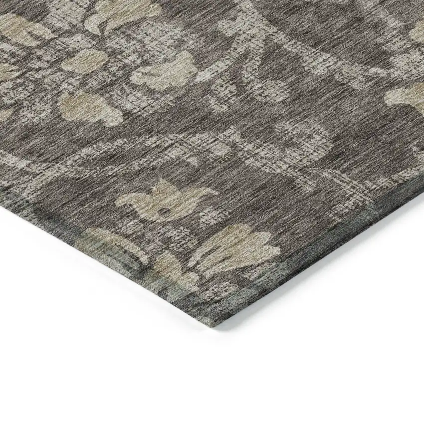 Brown Beige And Taupe Floral Washable Indoor Outdoor Area Rug Photo 3
