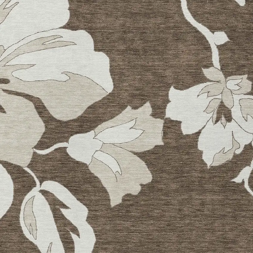 Brown Beige And Taupe Floral Washable Indoor Outdoor Area Rug Photo 7