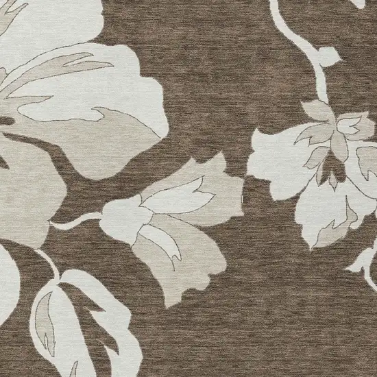 Brown Beige And Taupe Floral Washable Indoor Outdoor Area Rug Photo 7