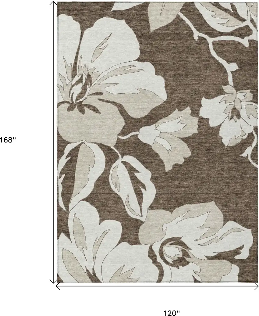 Brown Beige And Taupe Floral Washable Indoor Outdoor Area Rug Photo 3