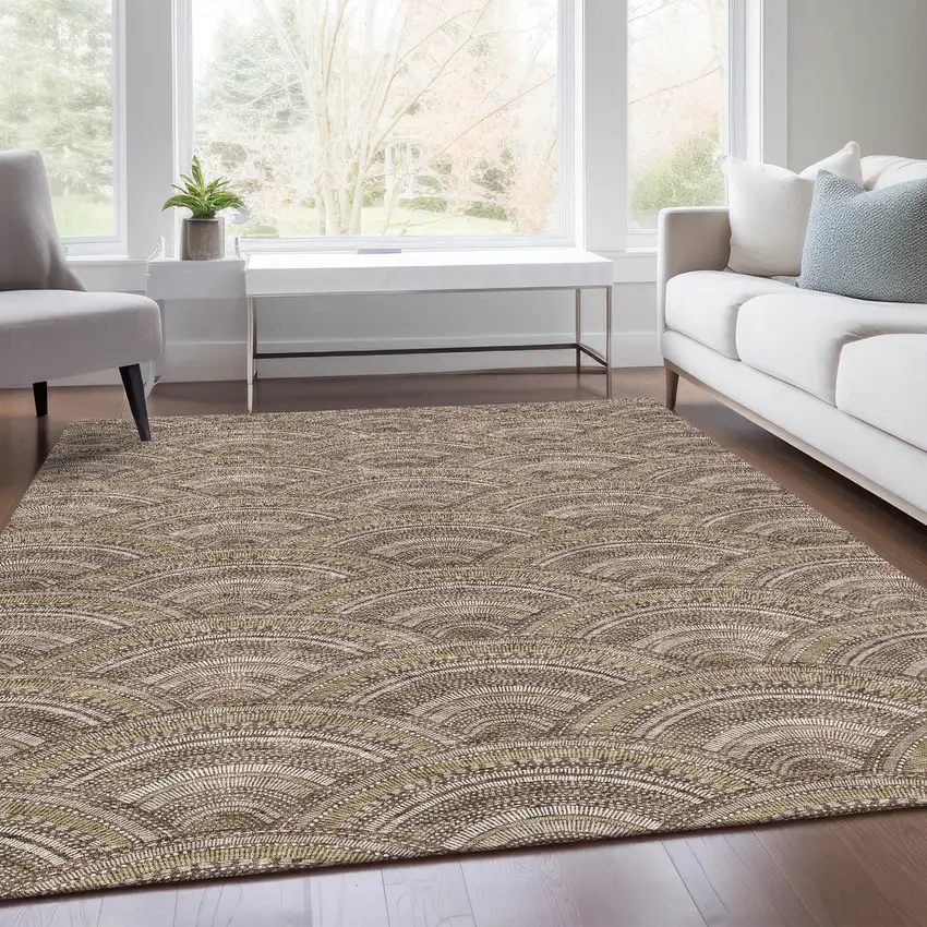 Brown Beige And Taupe Geometric Washable Area Rug With UV Protection Photo 5