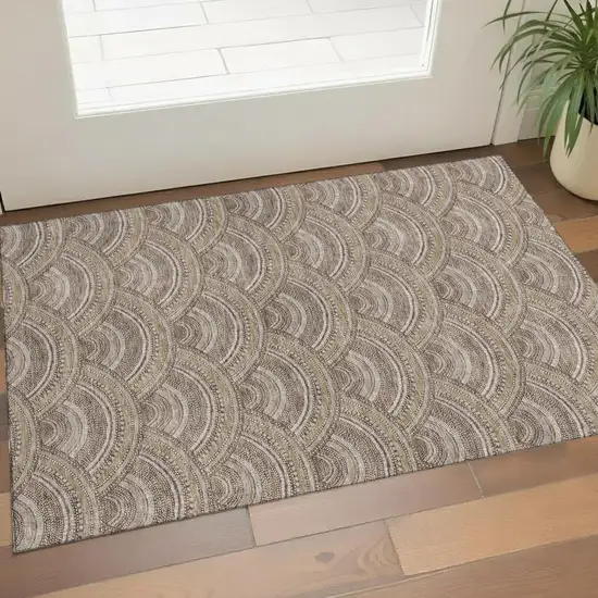 Brown Beige And Taupe Geometric Washable Area Rug With UV Protection Photo 2