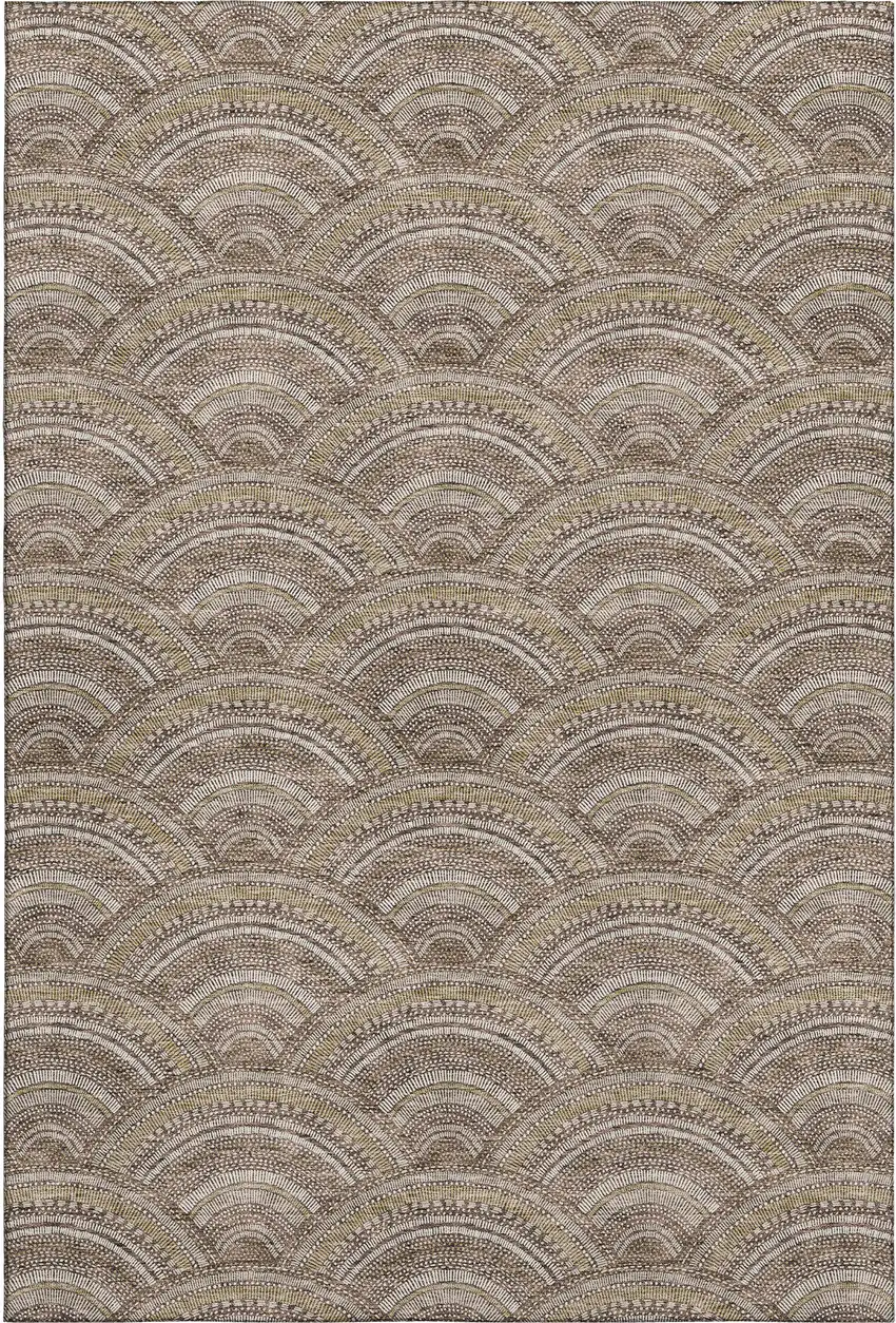 Brown Beige And Taupe Geometric Washable Area Rug With UV Protection Photo 1