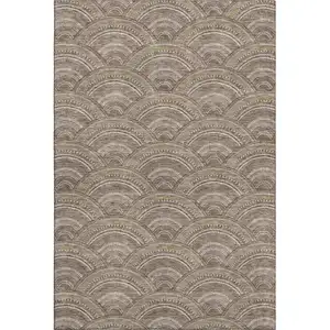 Photo of Brown Beige And Taupe Geometric Washable Area Rug With UV Protection