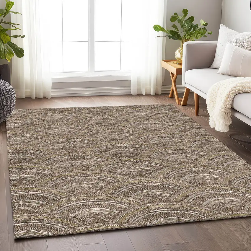 Brown Beige And Taupe Geometric Washable Area Rug With UV Protection Photo 4