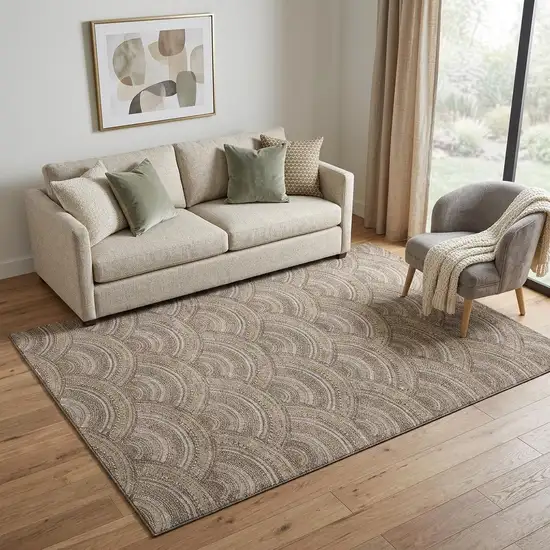 Brown Beige And Taupe Geometric Washable Area Rug With UV Protection Photo 1
