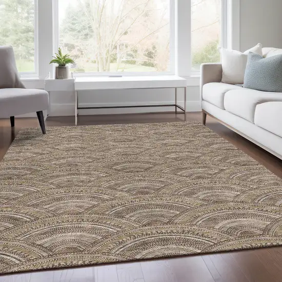 Brown Beige And Taupe Geometric Washable Area Rug With UV Protection Photo 5