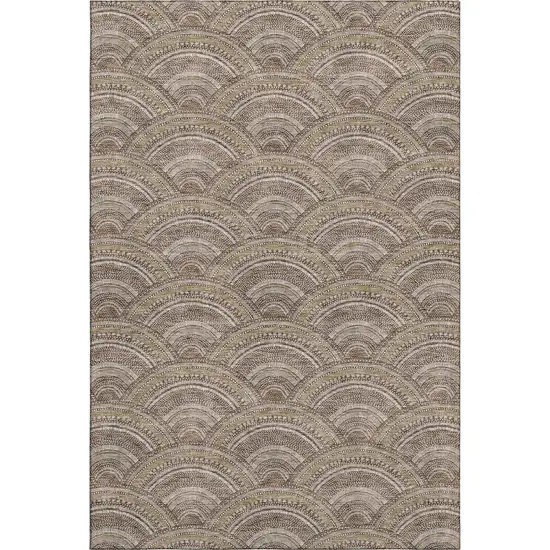 Brown Beige And Taupe Geometric Washable Area Rug With UV Protection Photo 1
