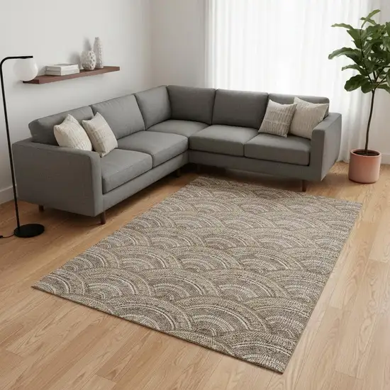 Brown Beige And Taupe Geometric Washable Area Rug With UV Protection Photo 2