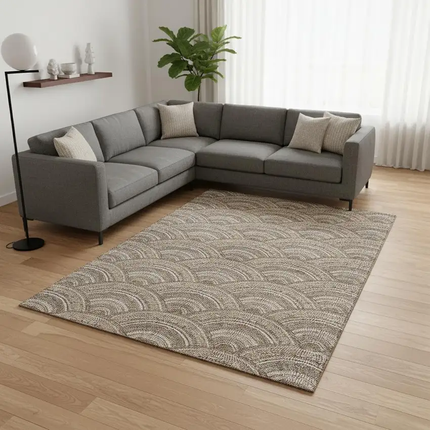 Brown Beige And Taupe Geometric Washable Area Rug With UV Protection Photo 2