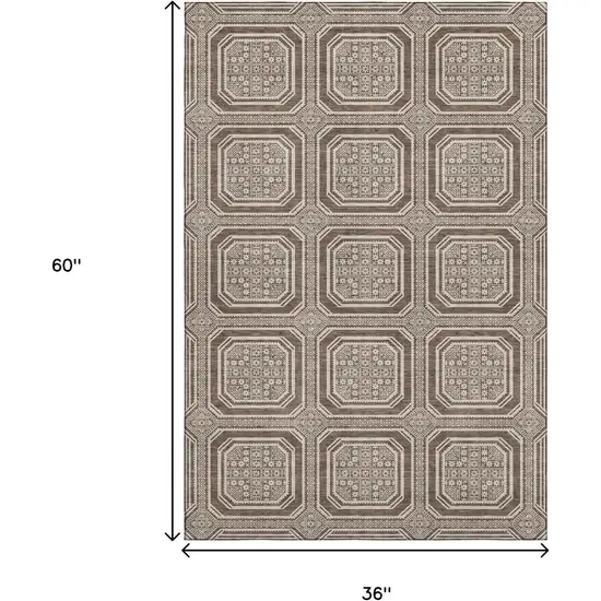 Brown Beige And Taupe Geometric Washable Area Rug With UV Protection Photo 3