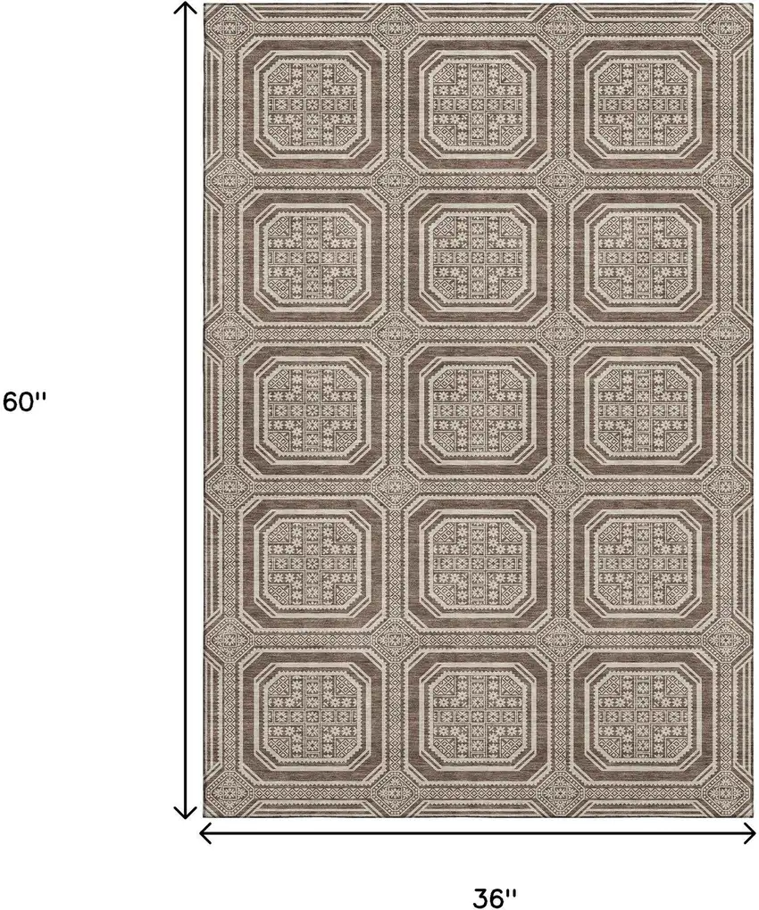 Brown Beige And Taupe Geometric Washable Area Rug With UV Protection Photo 3