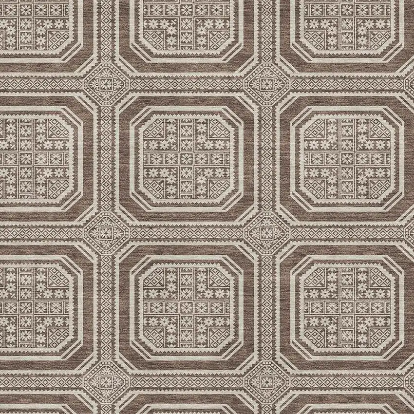 Brown Beige And Taupe Geometric Washable Area Rug With UV Protection Photo 2