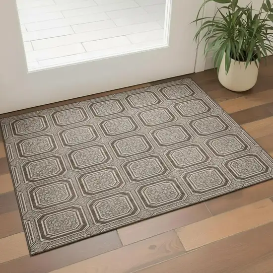 Brown Beige And Taupe Geometric Washable Area Rug With UV Protection Photo 2