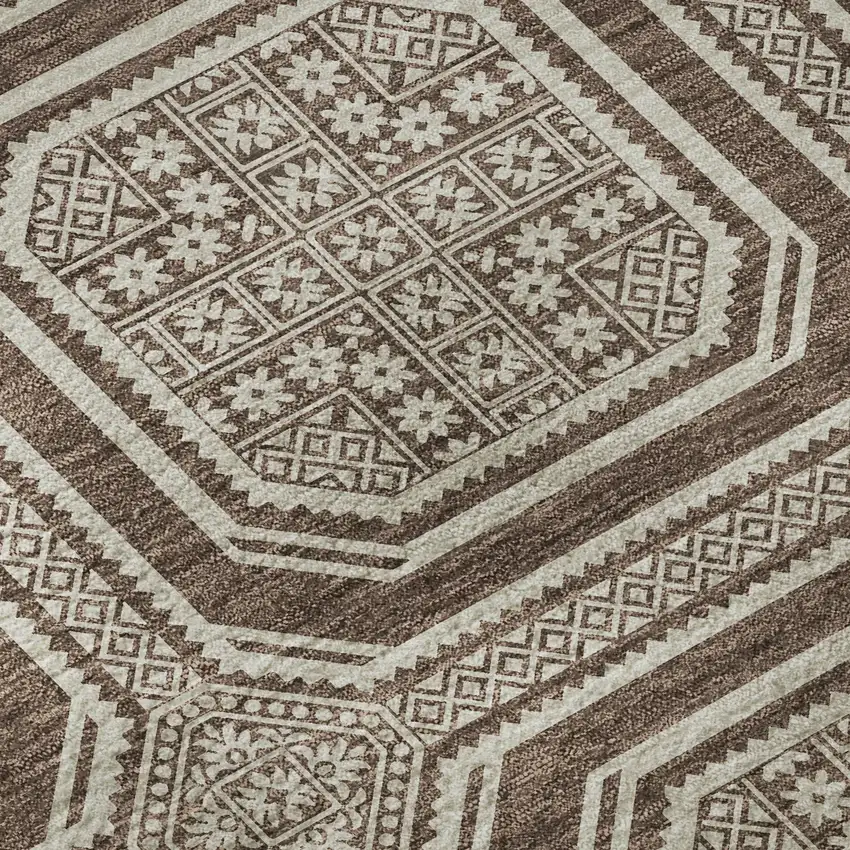Brown Beige And Taupe Geometric Washable Area Rug With UV Protection Photo 9