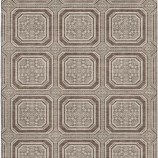 Brown Beige And Taupe Geometric Washable Area Rug With UV Protection Photo 3