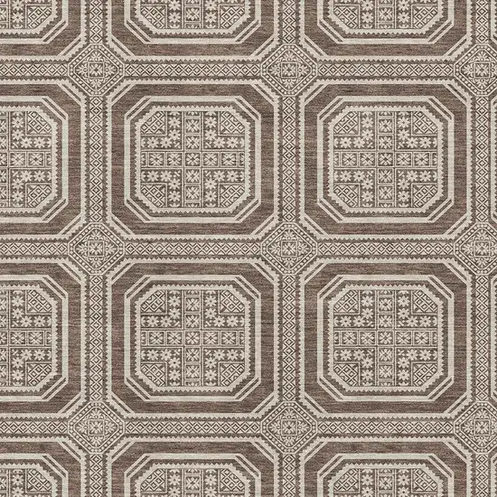 Brown Beige And Taupe Geometric Washable Area Rug With UV Protection Photo 2