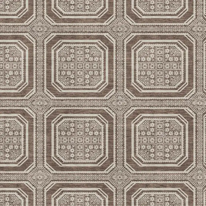 Brown Beige And Taupe Geometric Washable Area Rug With UV Protection Photo 2