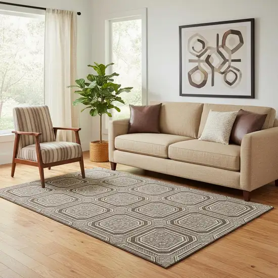 Brown Beige And Taupe Geometric Washable Area Rug With UV Protection Photo 2