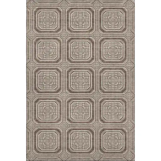 Brown Beige And Taupe Geometric Washable Area Rug With UV Protection Photo 1