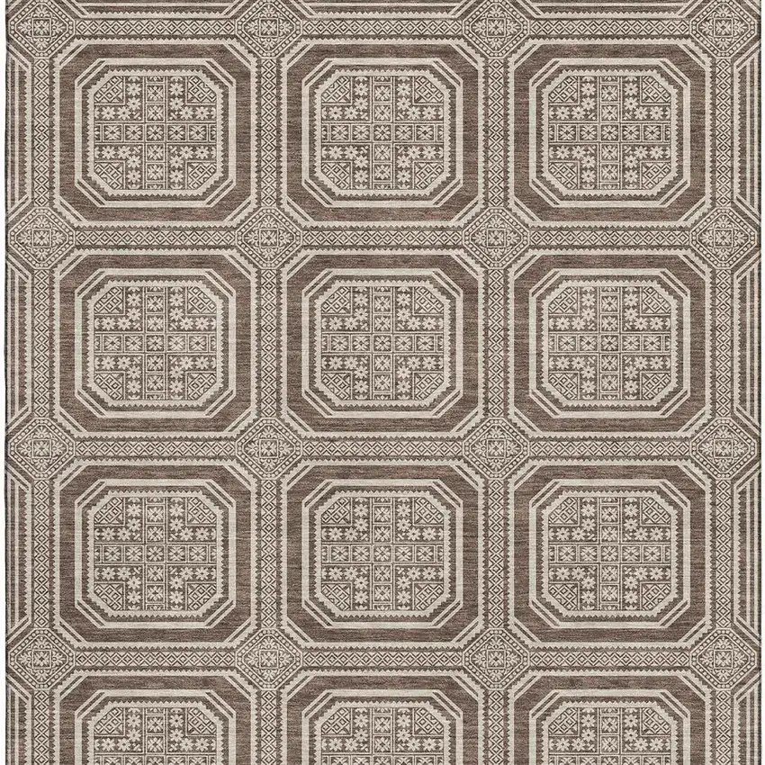 Brown Beige And Taupe Geometric Washable Area Rug With UV Protection Photo 3